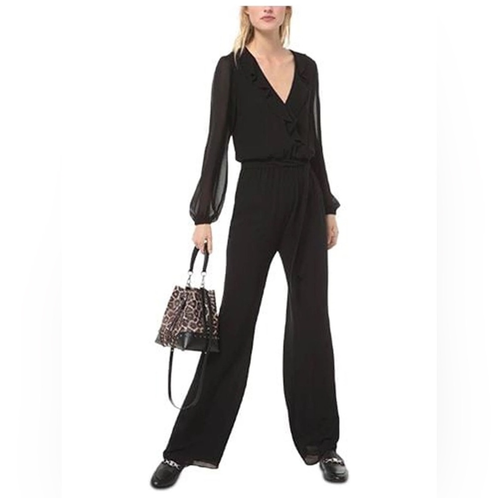 Michael Kors Long sleeve V neck wide leg jumpsuit size XS Black